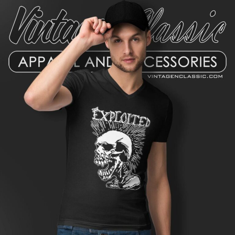 The Exploited Mohican Skull V Neck TShirt The Exploited Mohican Skull V Neck TShirt