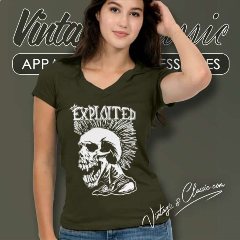 The Exploited Punk Skull V Neck TShirt The Exploited Punk Skull V Neck TShirt