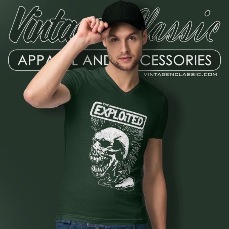 The Exploited Vintage Skull V Neck TShirt The Exploited Vintage Skull V Neck TShirt