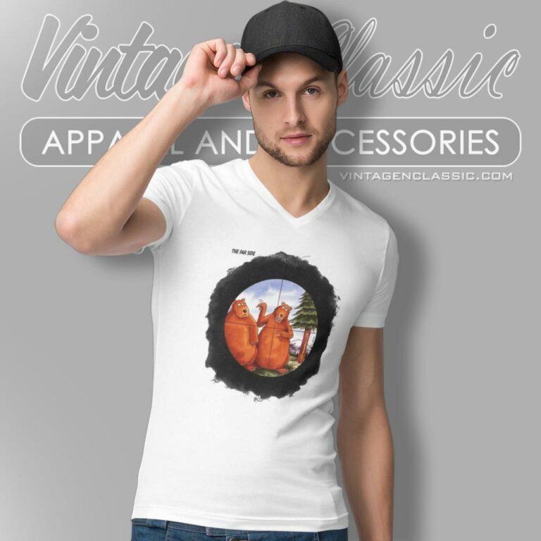 The Far Side Gary Larson Bears Target Hunt V Neck TShirt The Far Side Gary Larson Bears Target Hunt V Neck TShirt