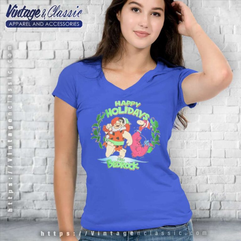 The Flintstones Happy Holidays From Bedrock V Neck TShirt The Flintstones Happy Holidays From Bedrock V Neck TShirt