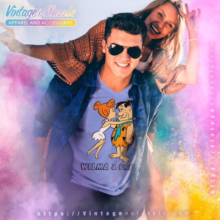 The Flintstones Wilma Kissing Fred V Neck TShirt The Flintstones Wilma Kissing Fred V Neck TShirt