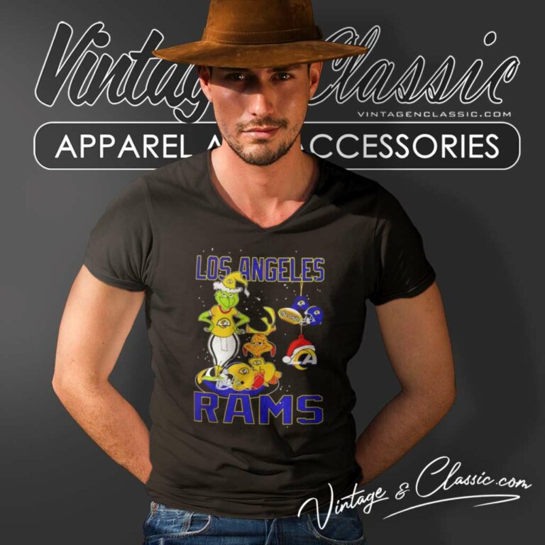 The Grinch And Dog Los Angeles Rams Santa Christmas V Neck TShirt The Grinch And Dog Los Angeles Rams Santa Christmas V Neck TShirt