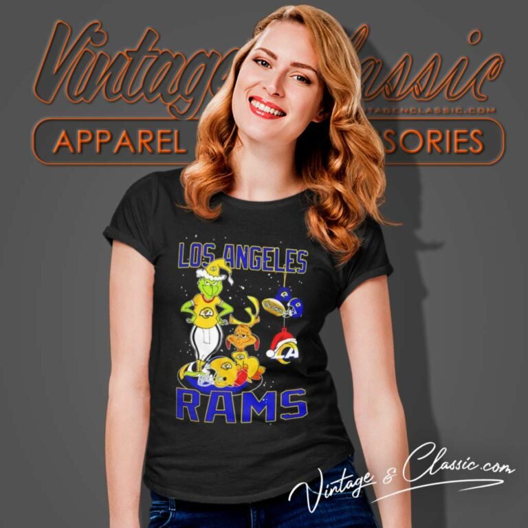 The Grinch And Dog Los Angeles Rams Santa Christmas Women TShirt The Grinch And Dog Los Angeles Rams Santa Christmas Women TShirt