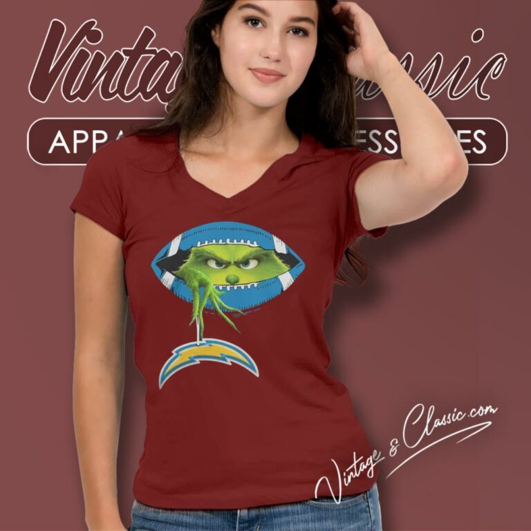 The Grinch Ew People Los Angeles Chargers Logo V Neck TShirt The Grinch Ew People Los Angeles Chargers Logo V Neck TShirt