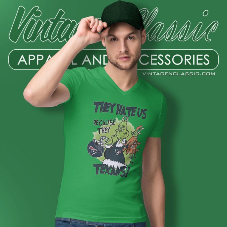 The Grinch They Hate Us Because They Aint Us Houston Texans V Neck TShirt The Grinch They Hate Us Because They Aint Us Houston Texans V Neck TShirt