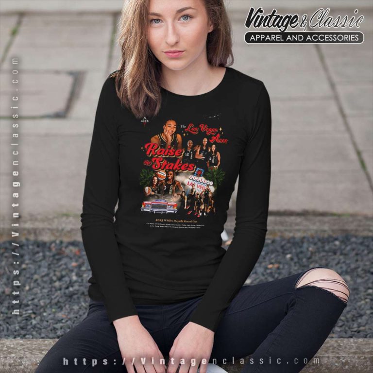 The Las Vegas Aces Raise The Stakes 2023 Wnba Playoffs Round One Long Sleeve Tee The Las Vegas Aces Raise The Stakes 2023 Wnba Playoffs Round One Long Sleeve Tee