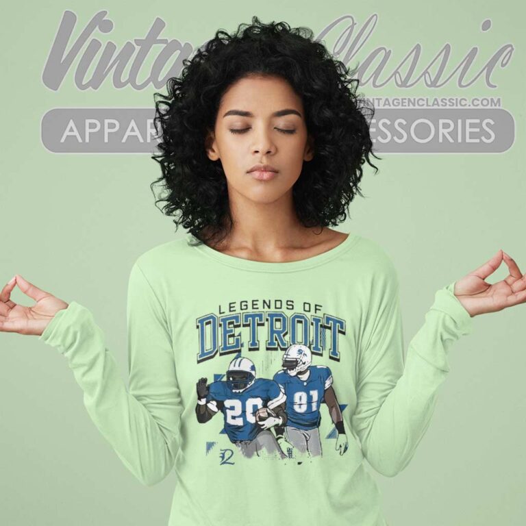The Legends Of Detroit Lions Calvin Johnson And Barry Sanders Long Sleeve Tee The Legends Of Detroit Lions Calvin Johnson And Barry Sanders Long Sleeve Tee