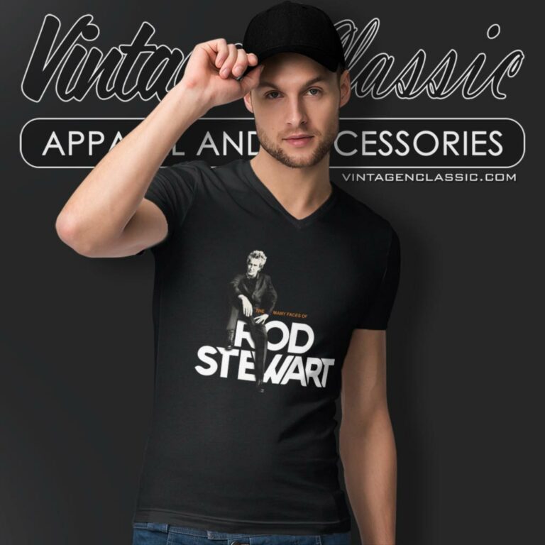 The Many Face Of Rod Stewart V Neck TShirt The Many Face Of Rod Stewart V Neck TShirt