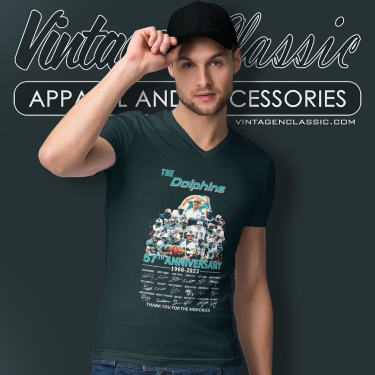 The Miami Dolphins 57th Anniversary 1966 2023 Thank You For The Memories Signatures V Neck TShirt The Miami Dolphins 57th Anniversary 1966 2023 Thank You For The Memories Signatures V Neck TShirt
