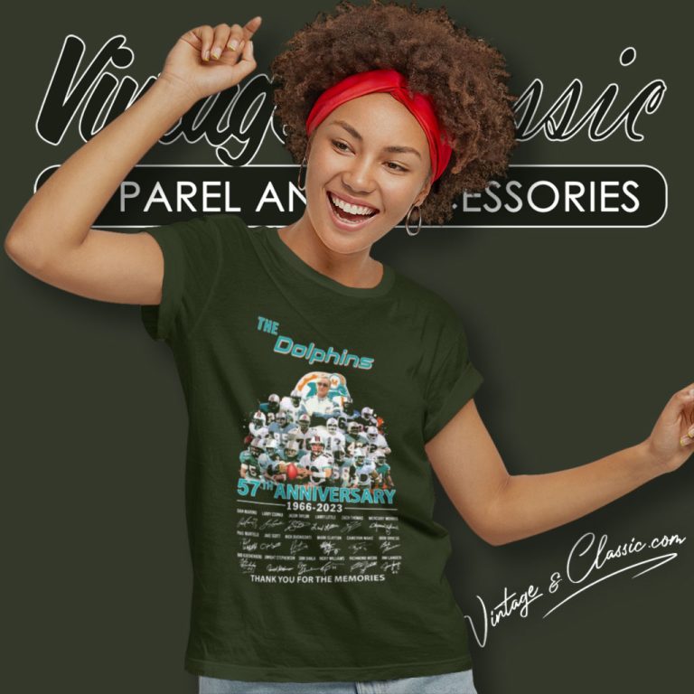 The Miami Dolphins 57th Anniversary 1966 2023 Thank You For The Memories Signatures Women T Shirt The Miami Dolphins 57th Anniversary 1966 2023 Thank You For The Memories Signatures Women T Shirt