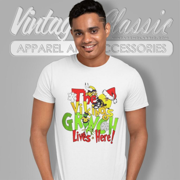 The Minnesota Vikings Grinch Lives Here Merry Christmas T Shirt The Minnesota Vikings Grinch Lives Here Merry Christmas T Shirt