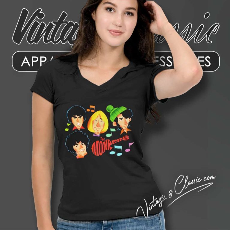 The Monkees Cartoon Version V Neck TShirt The Monkees Cartoon Version V Neck TShirt