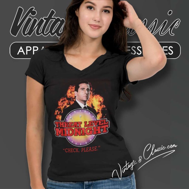 The Office Threat Level Midnight Check Please V Neck TShirt The Office Threat Level Midnight Check Please V Neck TShirt