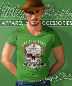 The Ohio State University Harley Davidson Skull V Neck TShirt