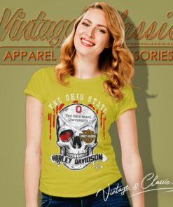 The Ohio State University Harley Davidson Skull Women T Shirt