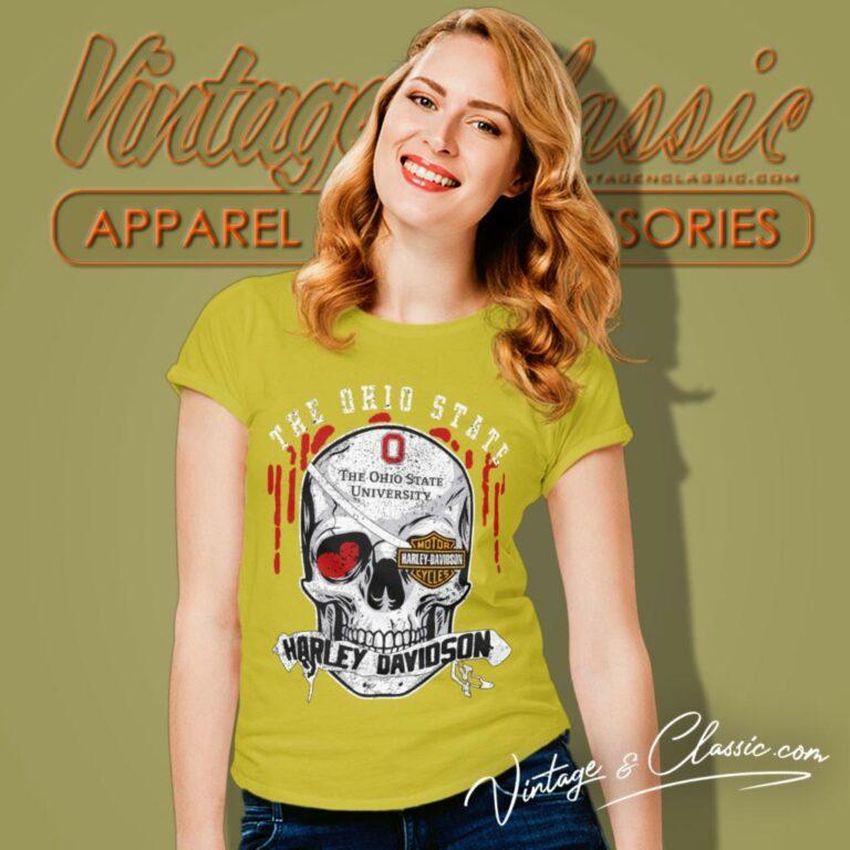 The Ohio State University Harley Davidson Skull Women T Shirt The Ohio State University Harley Davidson Skull Women T Shirt
