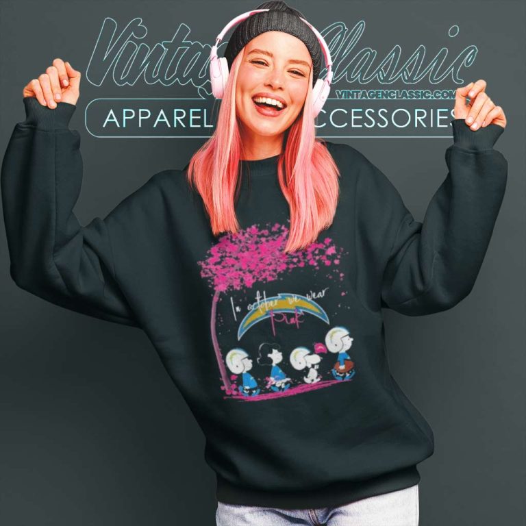 The Peanuts Characters Los Angeles Chargers In October We Wear Pink Sweatshirt The Peanuts Characters Los Angeles Chargers In October We Wear Pink Sweatshirt