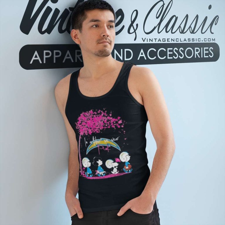 The Peanuts Characters Los Angeles Chargers In October We Wear Pink Tank Top Racerback The Peanuts Characters Los Angeles Chargers In October We Wear Pink Tank Top Racerback