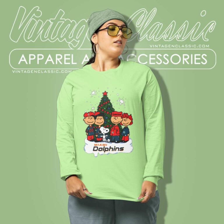 The Peanuts Movie Christmas Tree Fans Miami Dolphins Long Sleeve Tee The Peanuts Movie Christmas Tree Fans Miami Dolphins Long Sleeve Tee