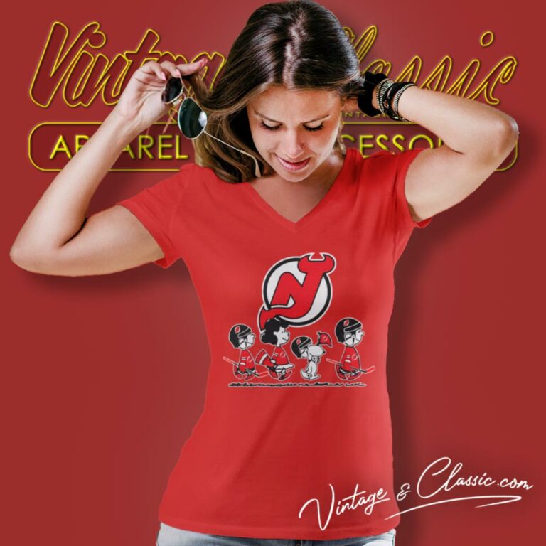 The Peanuts New Jersey Devils Hockey Logo V Neck TShirt The Peanuts New Jersey Devils Hockey Logo V Neck TShirt