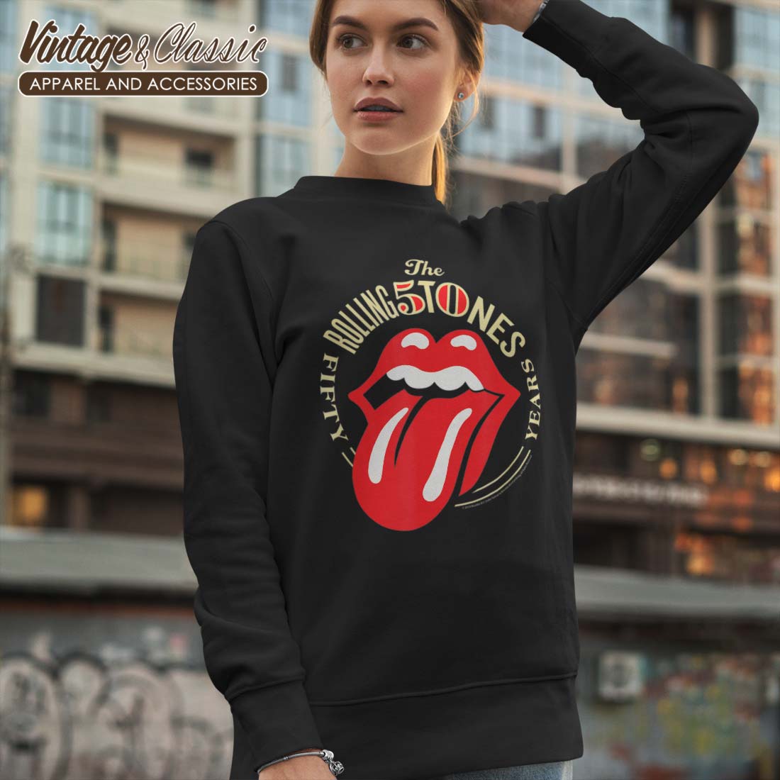 Sweatshirt Rolling Stones Tongue 50 Ans - Officiel Bravado, Coupe Classique, 241 G