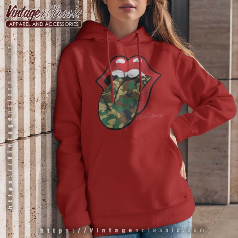 The Rolling Stones Distressed Camo Tongue Hoodie The Rolling Stones Distressed Camo Tongue Hoodie