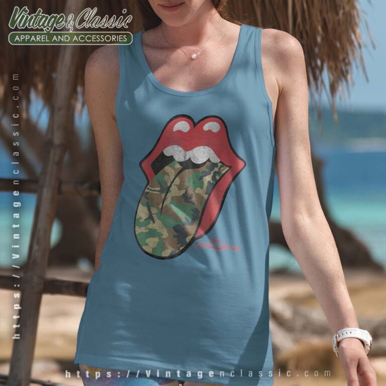 The Rolling Stones Distressed Camo Tongue Tanktop The Rolling Stones Distressed Camo Tongue Tanktop