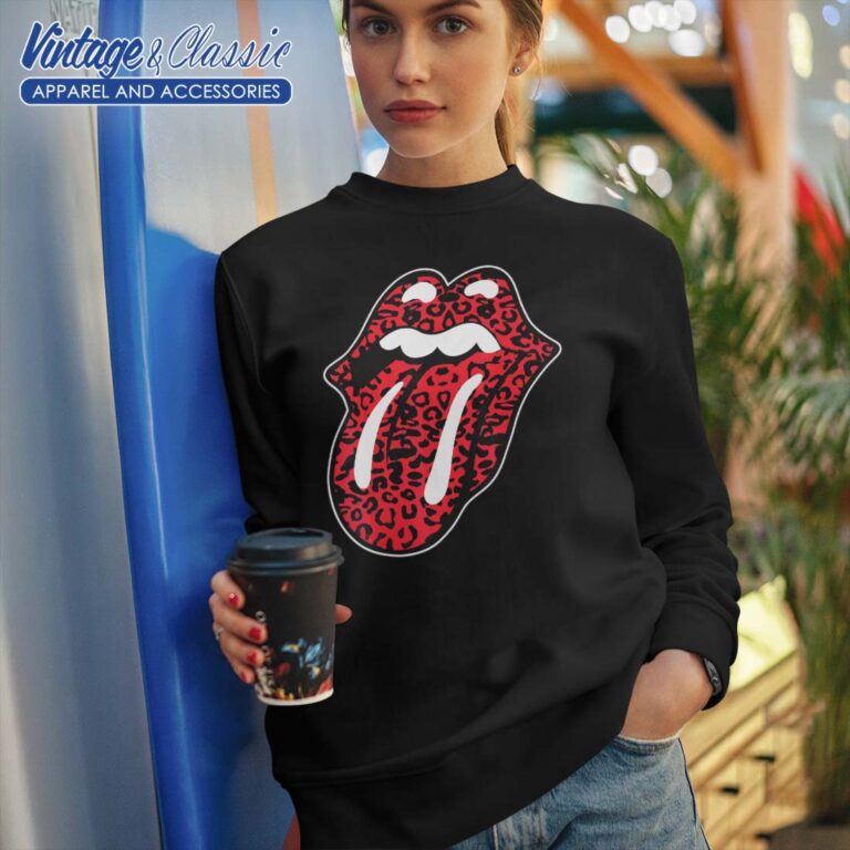 The Rolling Stones Distressed Leopard Tongue Sweatshirt The Rolling Stones Distressed Leopard Tongue Sweatshirt