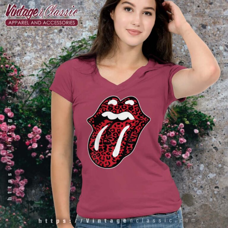 The Rolling Stones Distressed Leopard Tongue Vneck The Rolling Stones Distressed Leopard Tongue Vneck