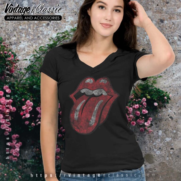 The Rolling Stones Distressed Tongue Premium Vneck The Rolling Stones Distressed Tongue Premium Vneck