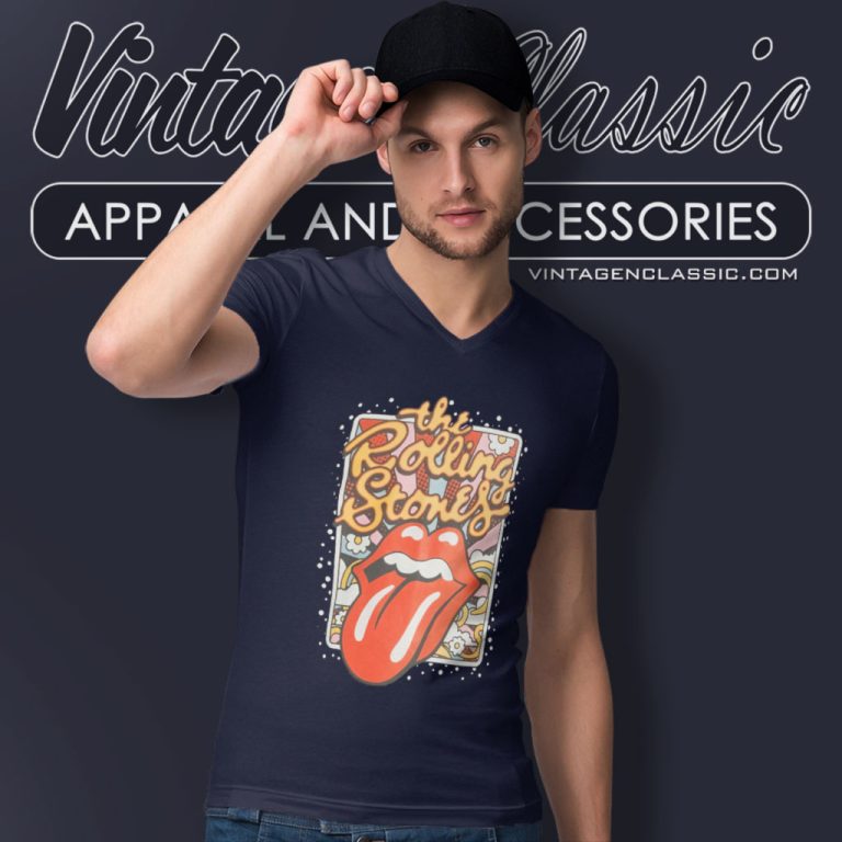 The Rolling Stones Rainbow Background Shirt V Neck TShirt The Rolling Stones Rainbow Background Shirt V Neck TShirt