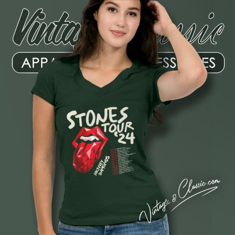 The Rolling Stones Shirt Hackney Diamonds Tour 2024 V Neck TShirt The Rolling Stones Shirt Hackney Diamonds Tour 2024 V Neck TShirt
