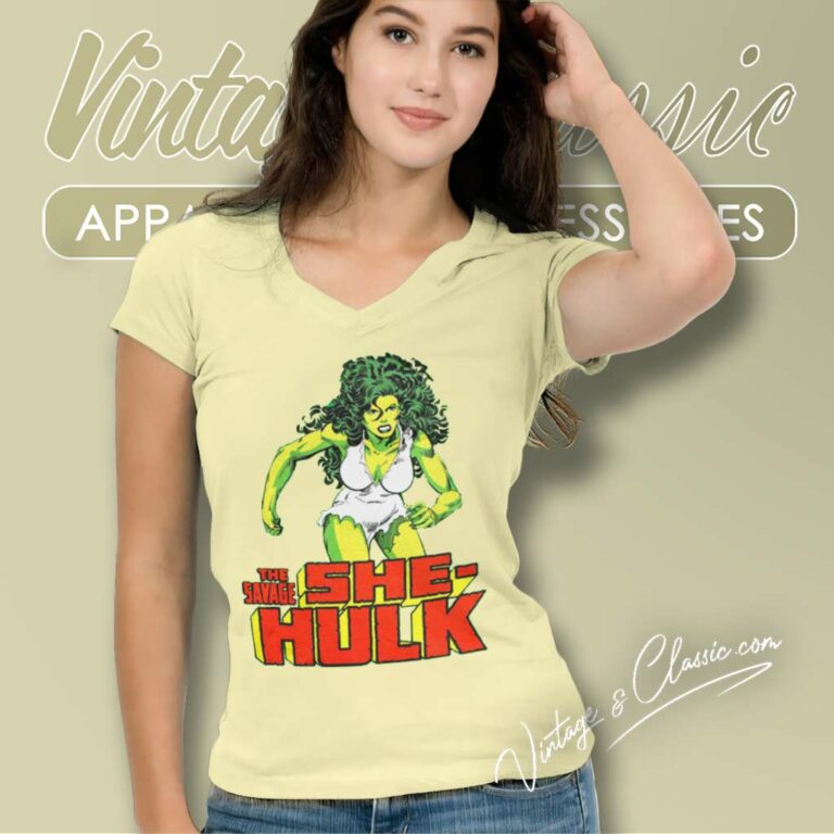 The Savage She Hulk Marvel V Neck TShirt The Savage She Hulk Marvel V Neck TShirt