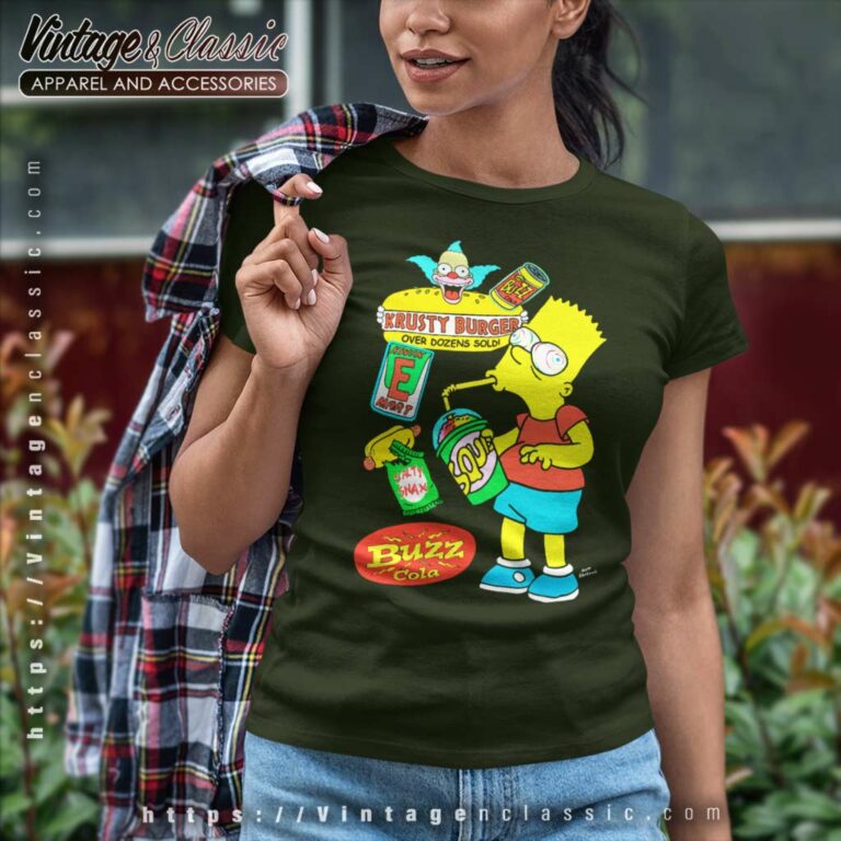 The Simpsons Bart Krusty Burger Buzz Cola Women TShirt The Simpsons Bart Krusty Burger Buzz Cola Women TShirt