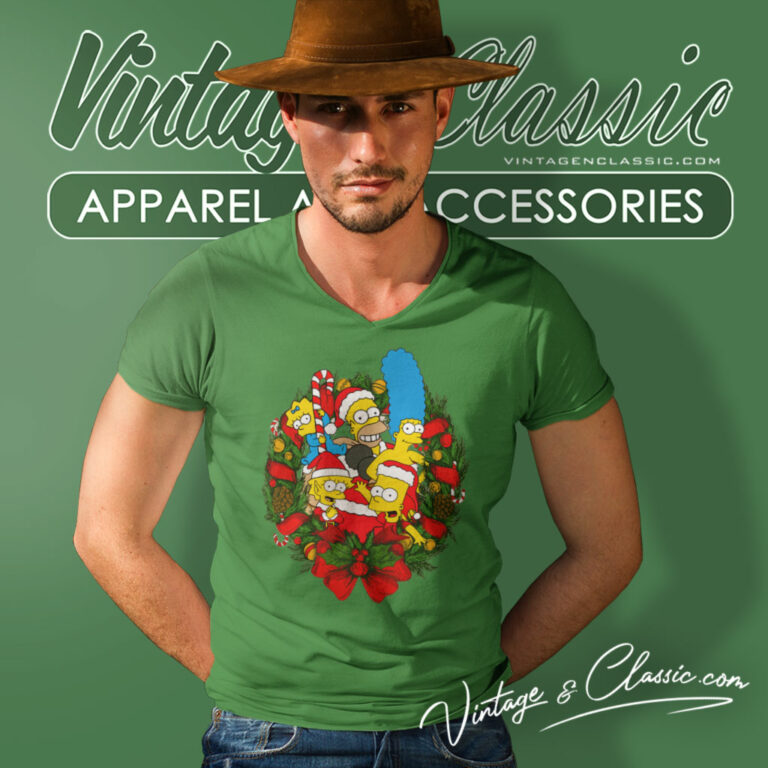 The Simpsons Christmas Laurel Wreath V Neck TShirt The Simpsons Christmas Laurel Wreath V Neck TShirt