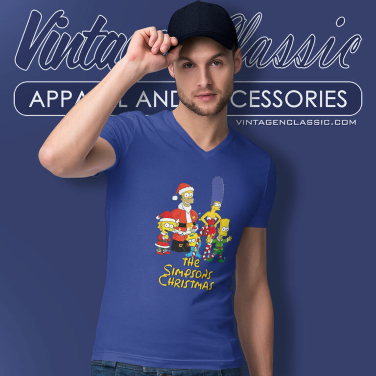 The Simpsons Family Christmas V Neck TShirt The Simpsons Family Christmas V Neck TShirt