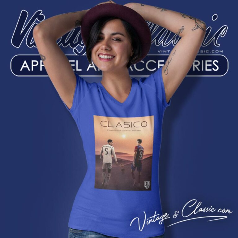 The Spanish Super Cup Final Part Two 2024 Clasico Real Madrid Vs Barcelona V Neck TShirt The Spanish Super Cup Final Part Two 2024 Clasico Real Madrid Vs Barcelona V Neck TShirt