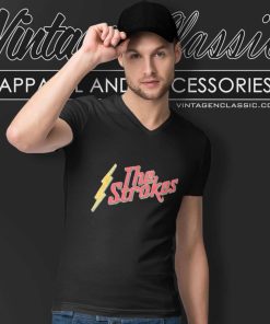 The Strokes Lightning Logo V Neck TShirt