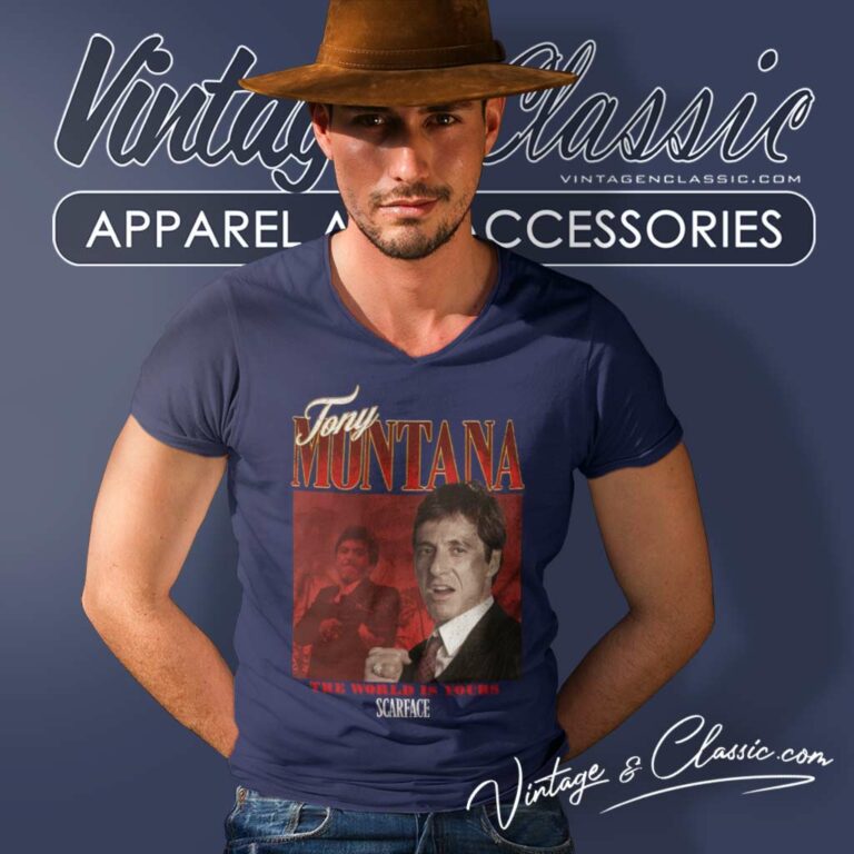 The World Is Your Scarface Tony Montana V Neck TShirt The World Is Your Scarface Tony Montana V Neck TShirt