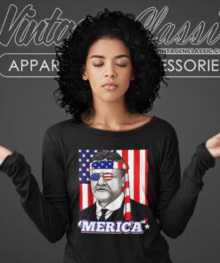 Theodore Roosevelt Merica Patriotic Usa Flag Long Sleeve Tee