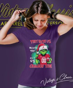 They Hate Us Because They Aint Us Grinch Alabama Crimson Tide Christmas V Neck TShirt