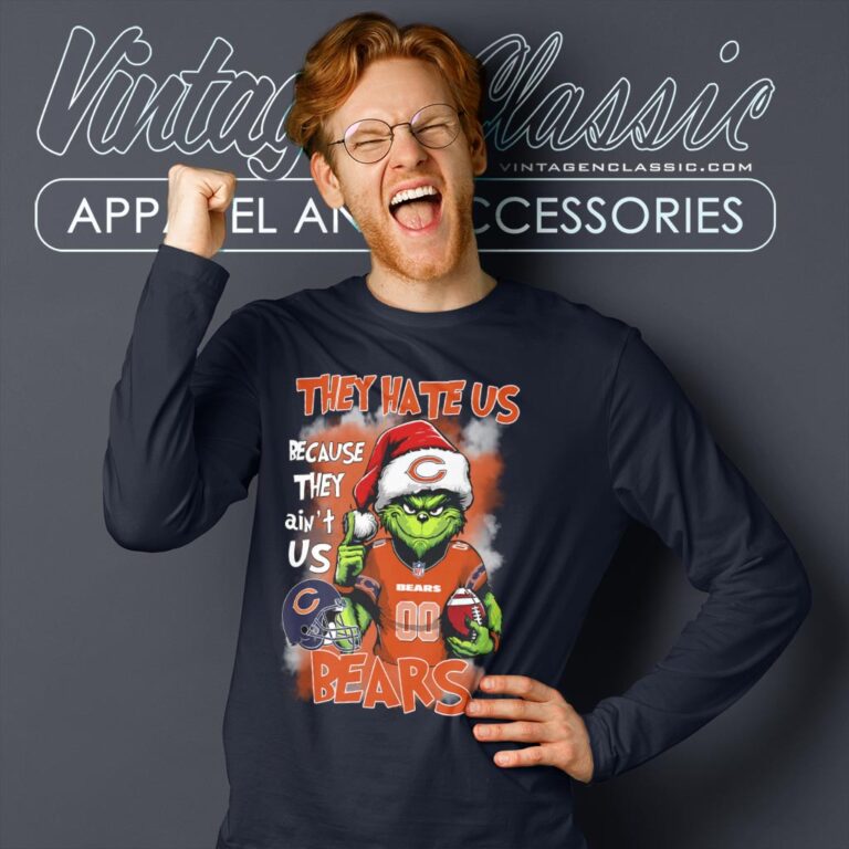 They Hate Us Because They Aint Us Grinch Chicago Bears Christmas Shirt Long Sleeve Tee They Hate Us Because They Aint Us Grinch Chicago Bears Christmas Shirt Long Sleeve Tee