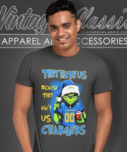 They Hate Us Because They Aint Us Grinch Los Angeles Chargers Custom Number Christmas T Shirt