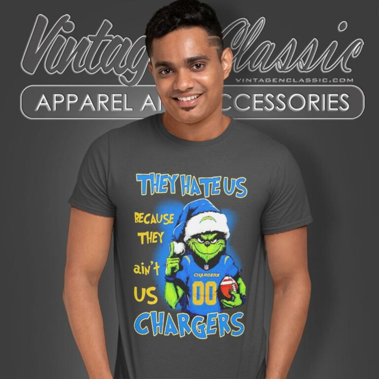 They Hate Us Because They Aint Us Grinch Los Angeles Chargers Custom Number Christmas T Shirt They Hate Us Because They Aint Us Grinch Los Angeles Chargers Custom Number Christmas T Shirt