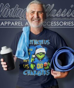 They Hate Us Because They Aint Us Grinch Los Angeles Chargers Custom Number Christmas V Neck TShirt