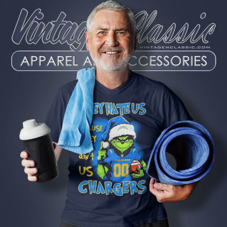 They Hate Us Because They Aint Us Grinch Los Angeles Chargers Custom Number Christmas V Neck TShirt They Hate Us Because They Aint Us Grinch Los Angeles Chargers Custom Number Christmas V Neck TShirt