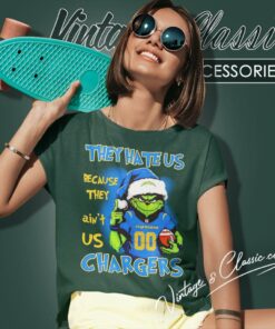 They Hate Us Because They Aint Us Grinch Los Angeles Chargers Custom Number Christmas Women T Shirt
