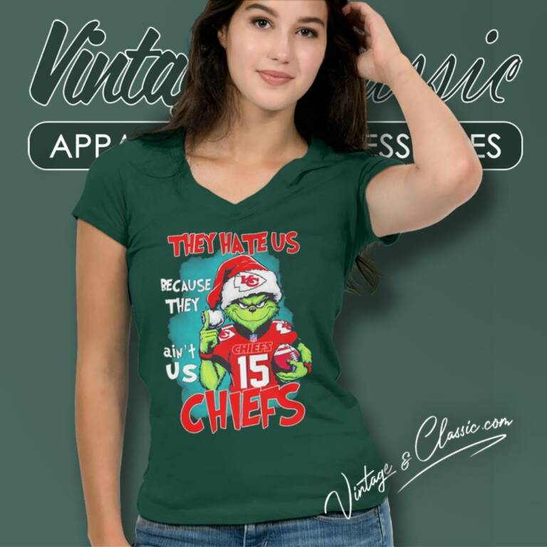 They Hate Us Because They Aint Us Kansas City Chiefs Grinch Christmas V Neck TShirt They Hate Us Because They Aint Us Kansas City Chiefs Grinch Christmas V Neck TShirt