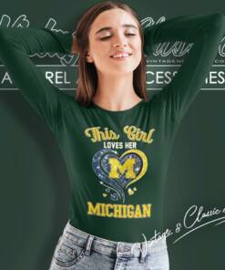 This Girl Loves Her Michigan Wolverines Diamond Heart 2024 Long Sleeve Tee